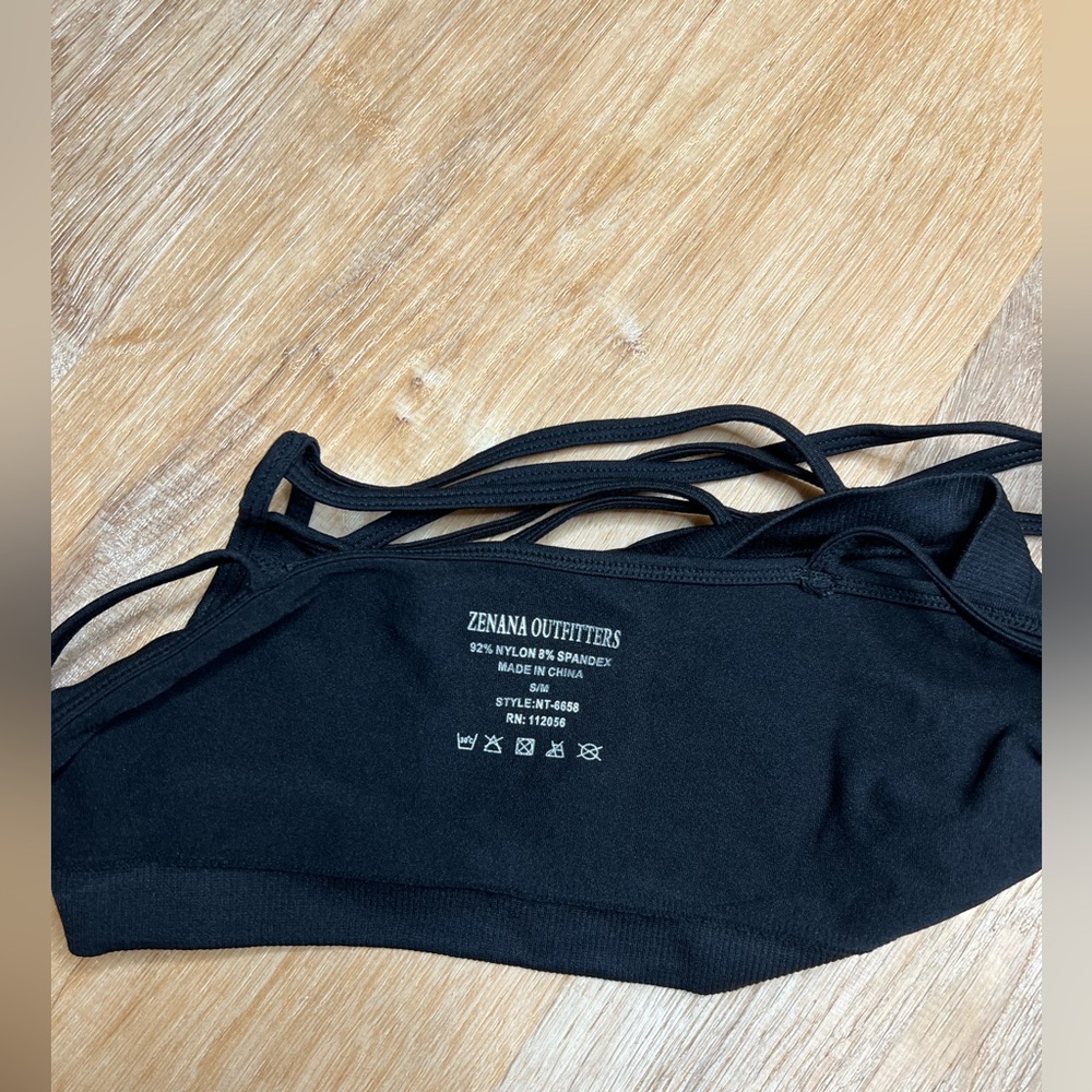 ZENANA black, strappy bralette. Small. Soft, stretchy, comfortable! - Picture 3 of 3